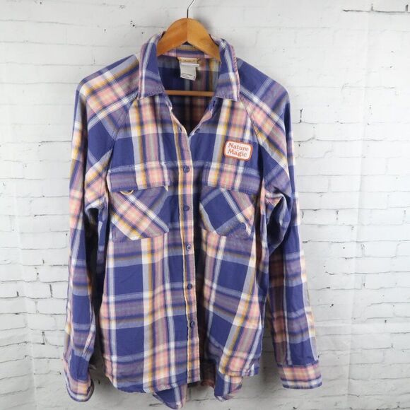 THE NORTH FACE BLUE/PURPLE PINK & YELLOW FLANNEL CAMP SHIRT SIZE MEDIUM - Picture 4 of 13